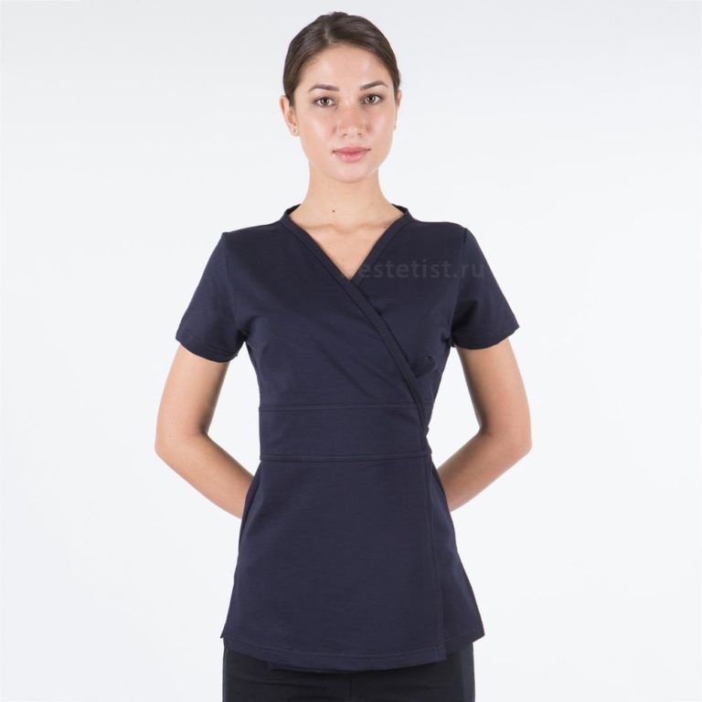 Блуза женская (плотный трикотаж, тёмно-синяя). Уценка